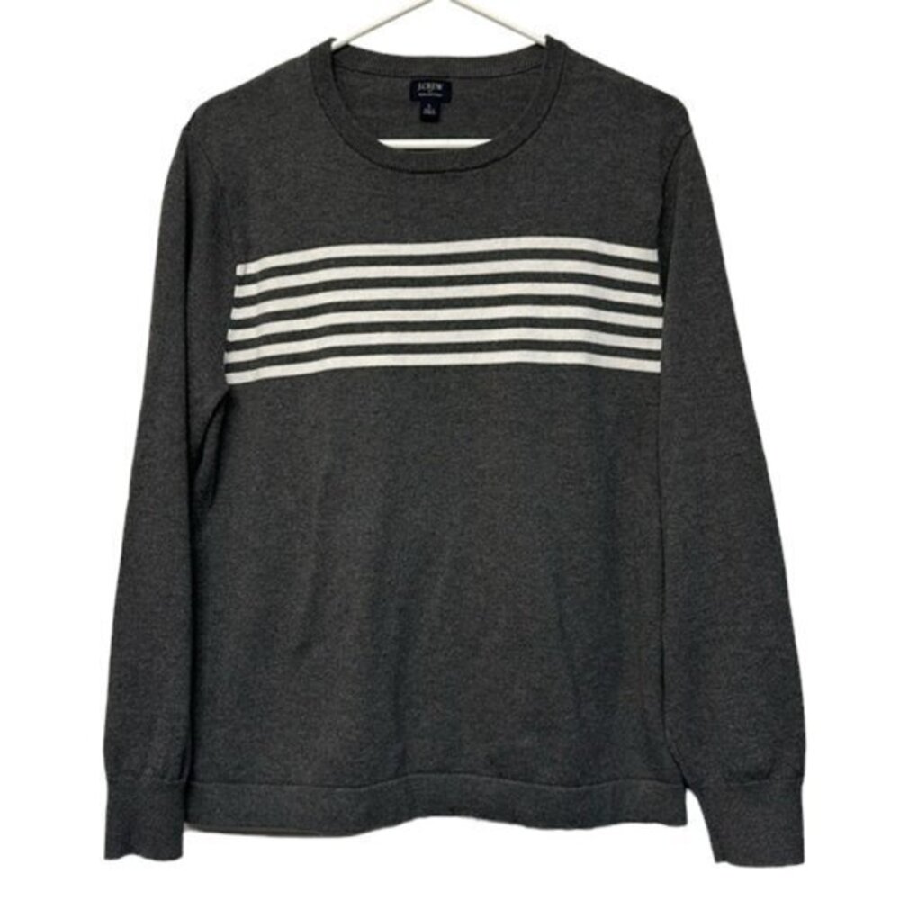 Men's J. Crew Gray White Knit Stripe Crewneck Sweater Size Large EUC #1406